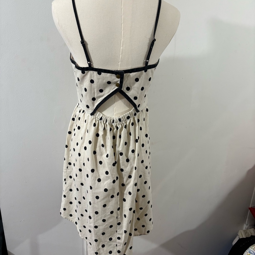 Urban Outfitters COPE Linen Blend Ivory Black Polka Dot Sleeveless Dress Sz M - Picture 3 of 11